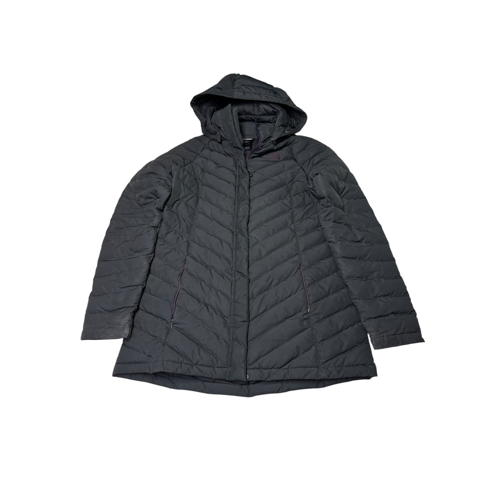 The North Face Womens‎ Gotham Down Parka Jacket Black Purple Logo Size Medium